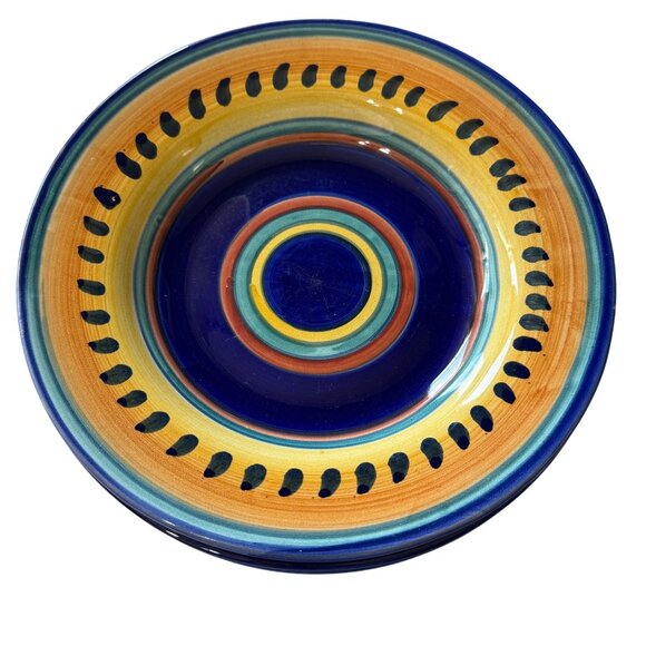 Handpainted Pier 1 Italian Swirl Earthenware Pasta Bowls 9.5" Set of 4 FLAWS - Picture 3 of 11